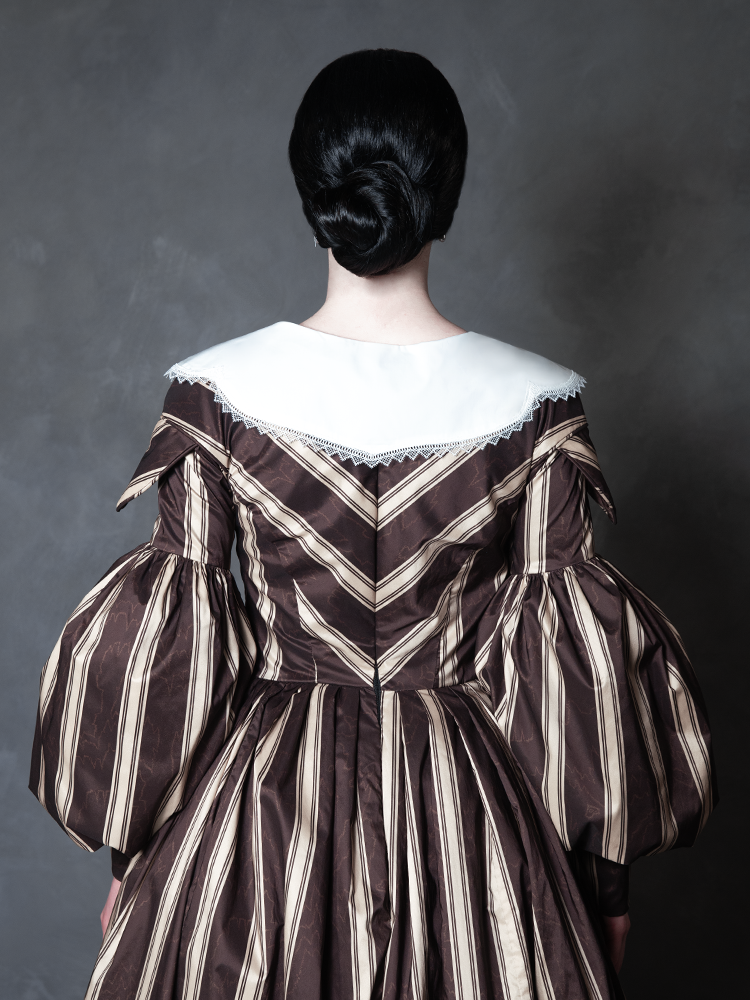 PRE-ORDER - NOSFERATU Taffeta Dress in Brown Stripes