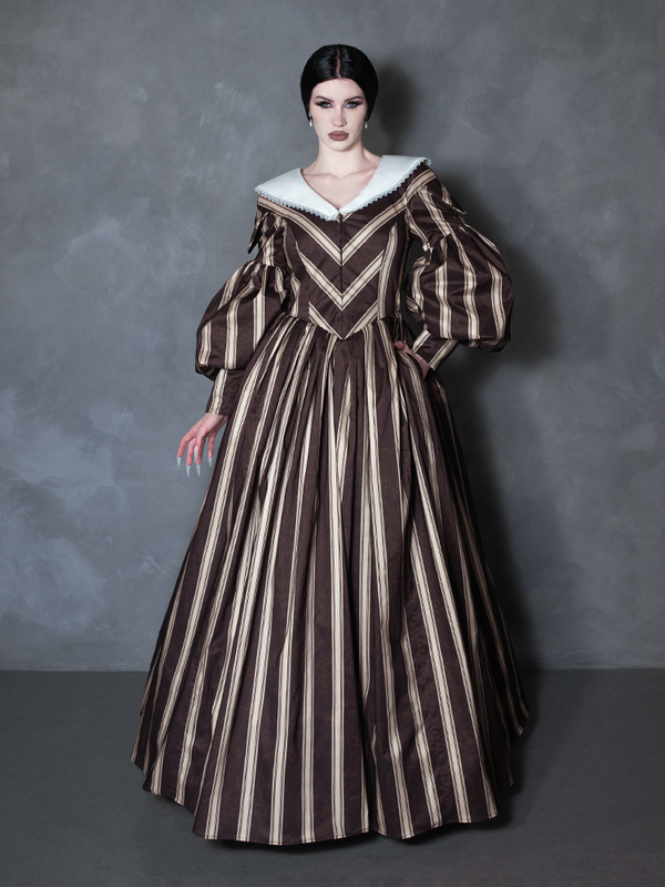 PRE-ORDER - NOSFERATU Taffeta Dress in Brown Stripes