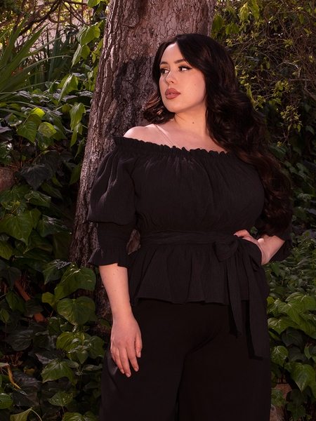 Black peasant top plus top size