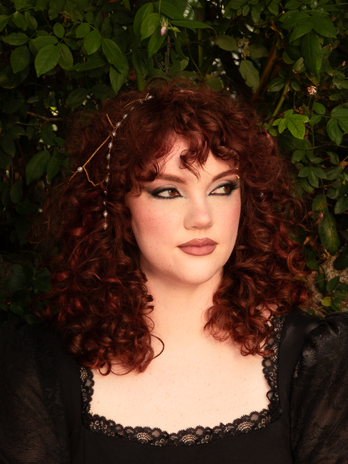 Tassel Chain Hair Net in Gold with Pearls