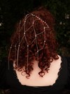 Tassel Chain Hair Net in Silver with Pearls
