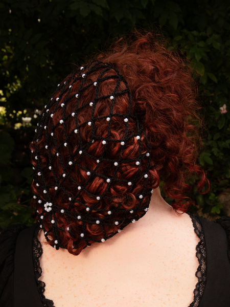 Black Hair Net with Pearls