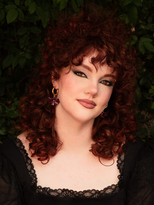 Resin Red Flower Petal Earrings in Gold