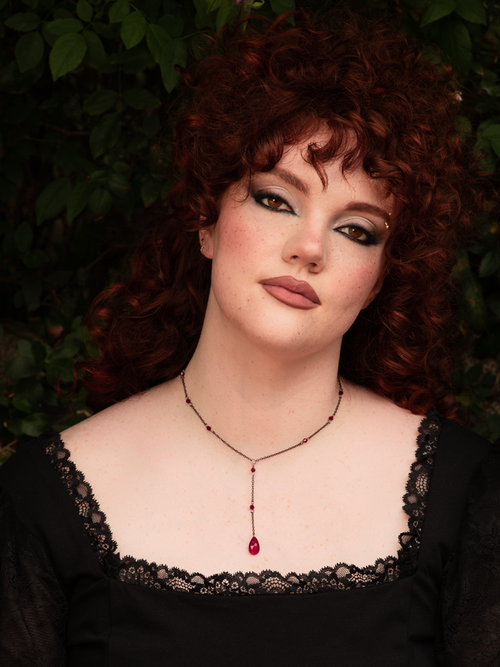 Water Drop Necklace with Red Crystals
