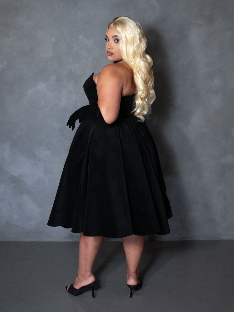 PRE-ORDER - Serpentine Swing Dress in Black with Matching Gloves