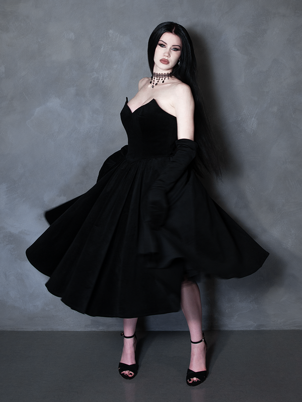 PRE-ORDER - Serpentine Swing Dress in Black with Matching Gloves