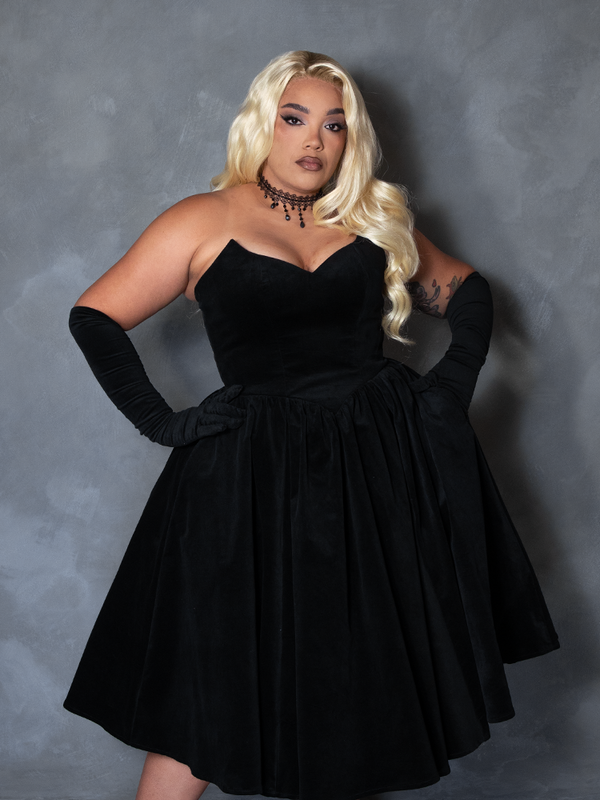 PRE-ORDER - Serpentine Swing Dress in Black with Matching Gloves