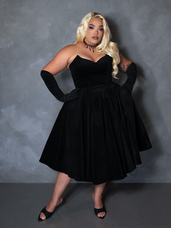 PRE-ORDER - Serpentine Swing Dress in Black with Matching Gloves