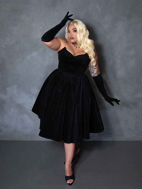 PRE-ORDER - Serpentine Swing Dress in Black with Matching Gloves
