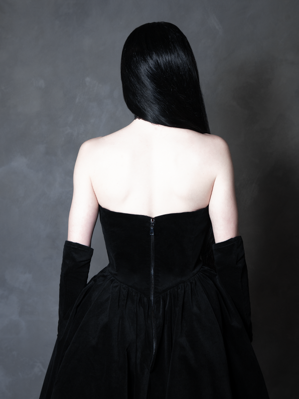 PRE-ORDER - Serpentine Swing Dress in Black with Matching Gloves