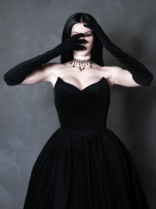 PRE-ORDER - Serpentine Swing Dress in Black with Matching Gloves