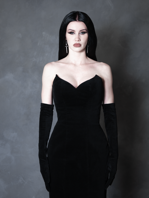 PRE-ORDER - Serpentine Wiggle Dress in Black with Matching Gloves