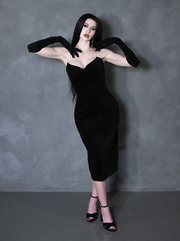 PRE-ORDER - Serpentine Wiggle Dress in Black with Matching Gloves