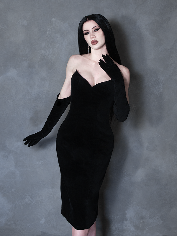 PRE-ORDER - Serpentine Wiggle Dress in Black with Matching Gloves