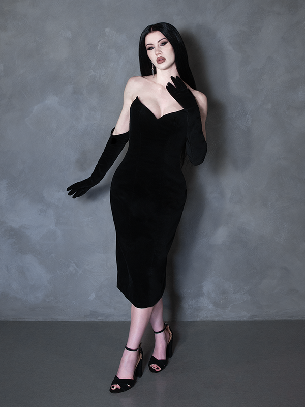 PRE-ORDER - Serpentine Wiggle Dress in Black with Matching Gloves