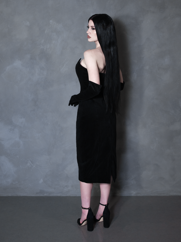 PRE-ORDER - Serpentine Wiggle Dress in Black with Matching Gloves