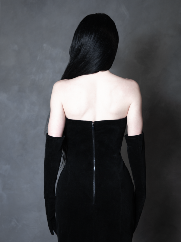 PRE-ORDER - Serpentine Wiggle Dress in Black with Matching Gloves
