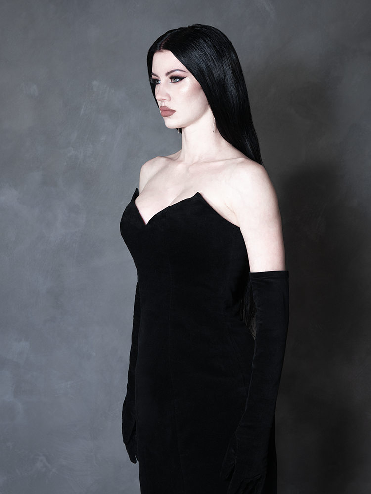 PRE-ORDER - Serpentine Wiggle Dress in Black with Matching Gloves