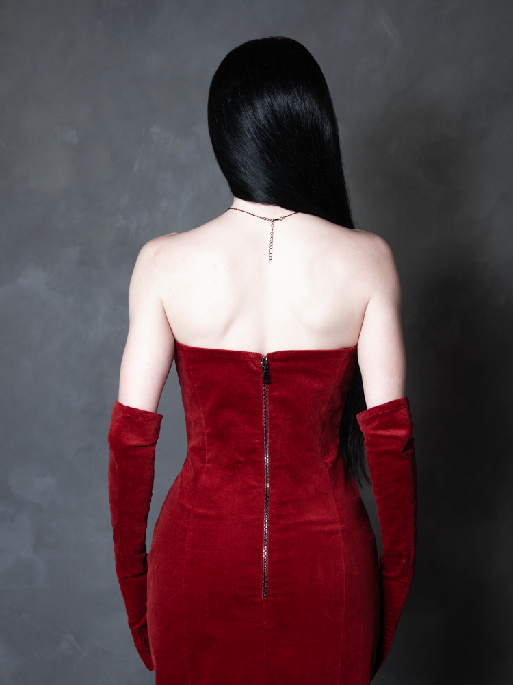 PRE-ORDER - Serpentine Wiggle Dress in Crimson with Matching Gloves