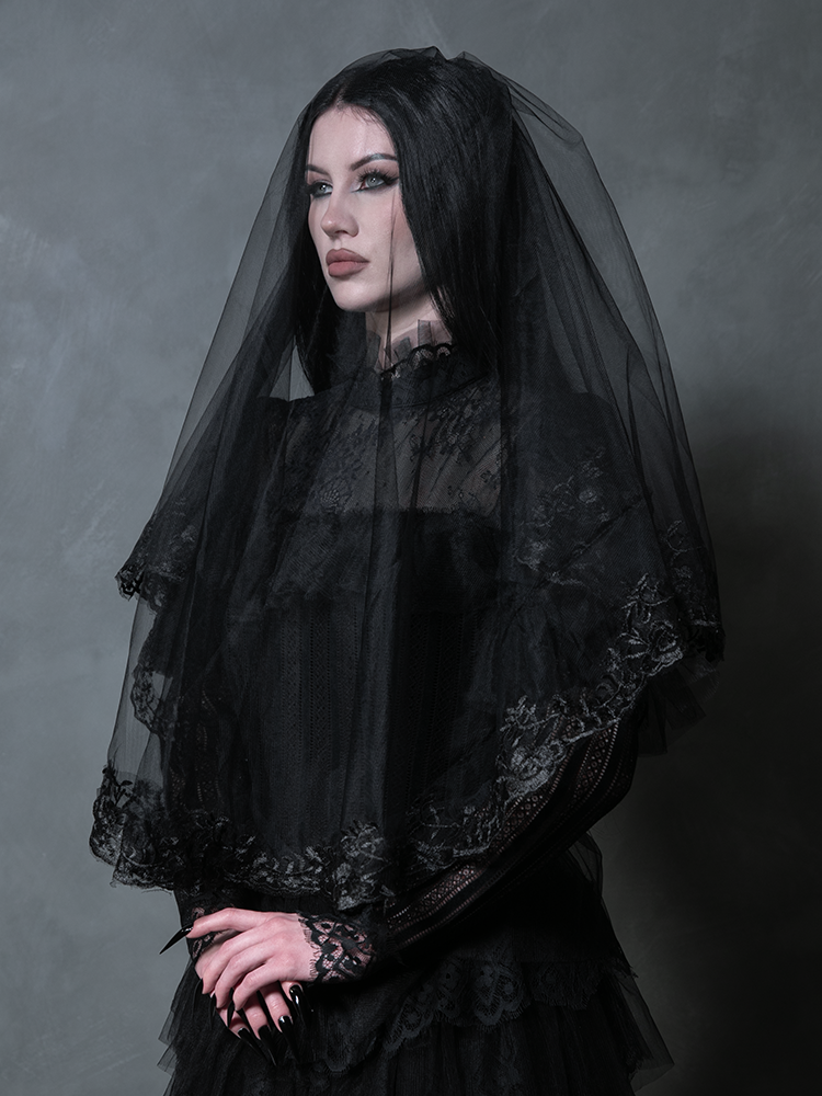 Ornate Victorian Lady Mourning Veil