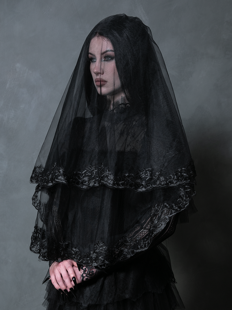 Ornate Victorian Lady Mourning Veil