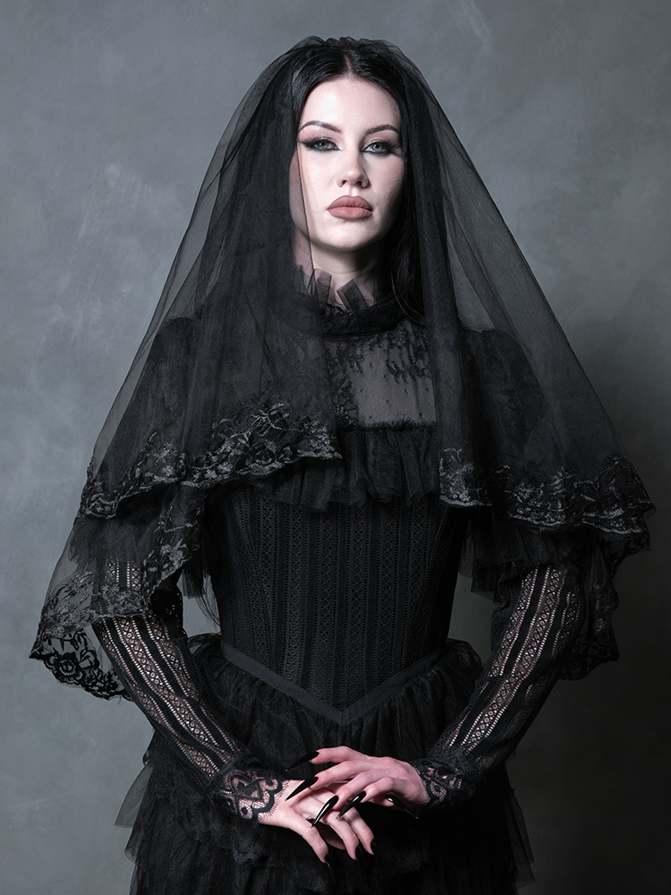 Ornate Victorian Lady Mourning Veil