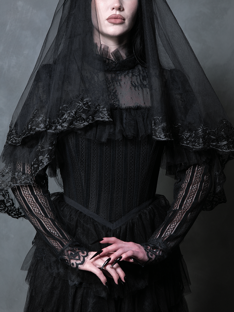 Ornate Victorian Lady Mourning Veil