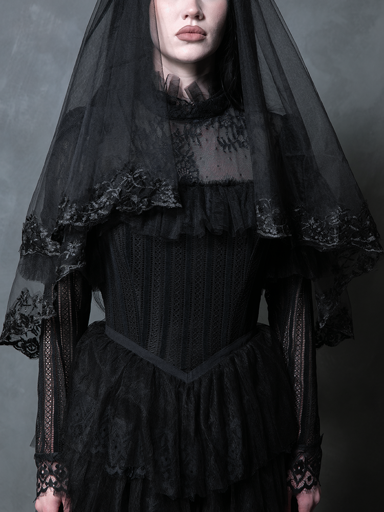 Ornate Victorian Lady Mourning Veil