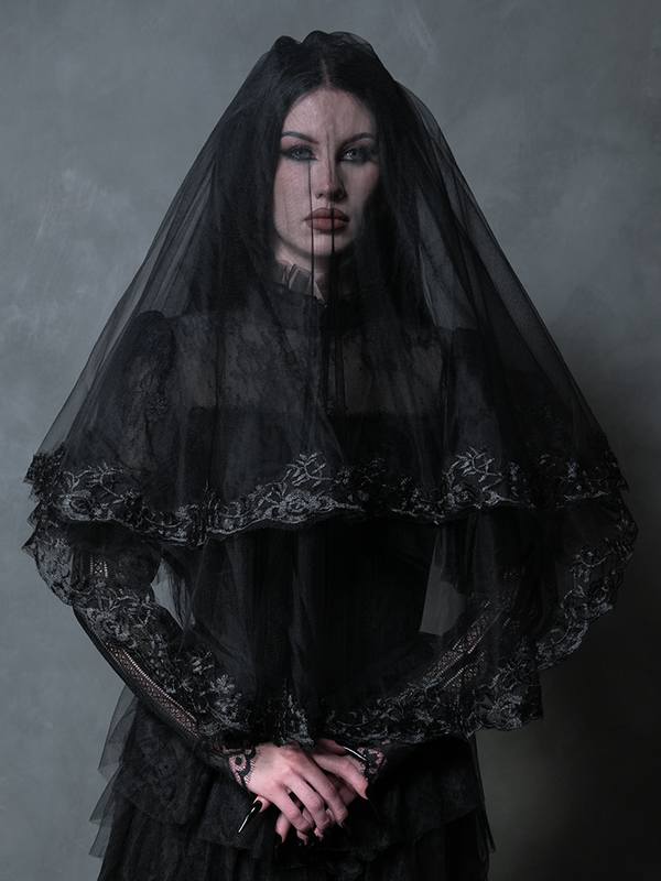 Ornate Victorian Lady Mourning Veil