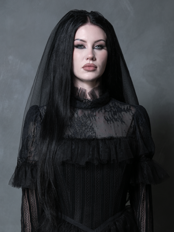 Ornate Victorian Lady Mourning Veil