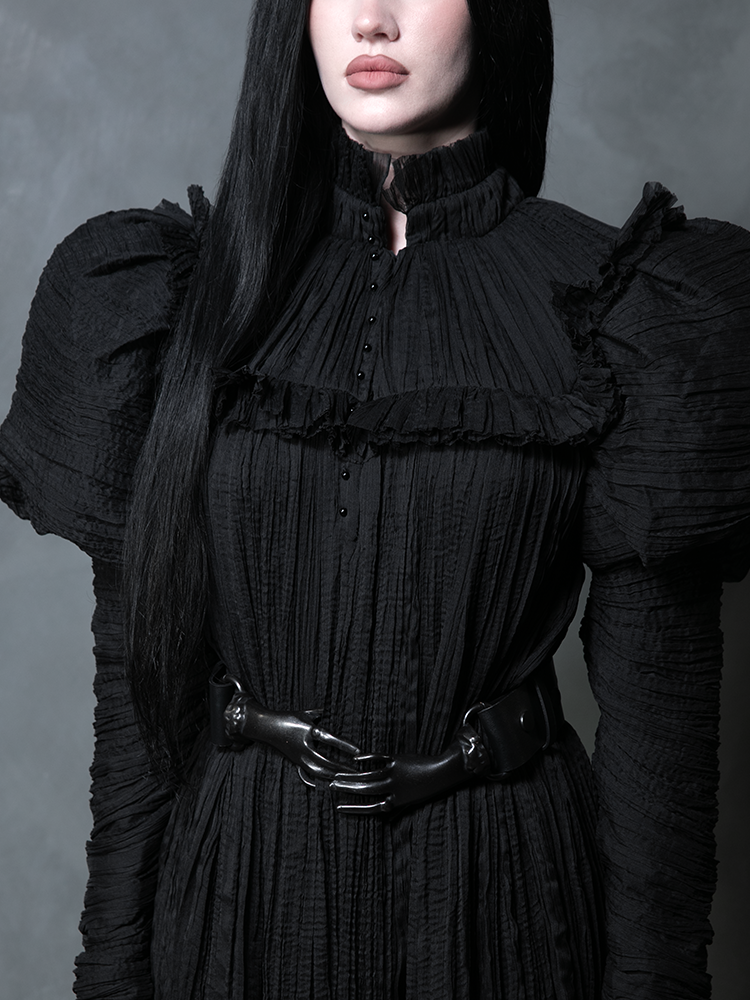 Gothic glamour accessory: the Victorian Hands Belt in Black adds a touch of macabre beauty to any ensemble.