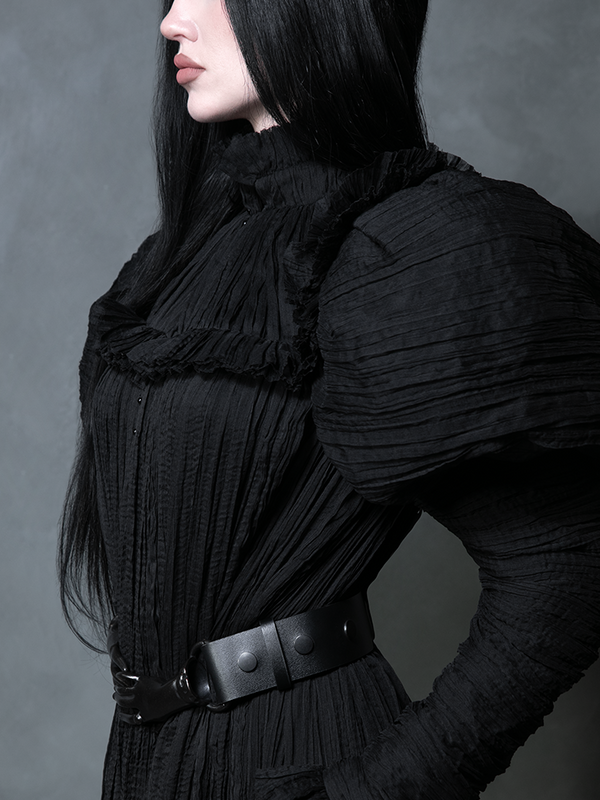 Victorian Goth aesthetic captured in a matte black belt featuring interlocking antique-style hands.