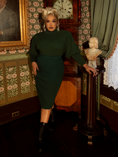 PRE-ORDER - Vamp Pencil Skirt in Dark Green