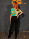 Back of the ALIEN Space Souvenir Button Up Shirt as worn by female model from La Femme en Noir.