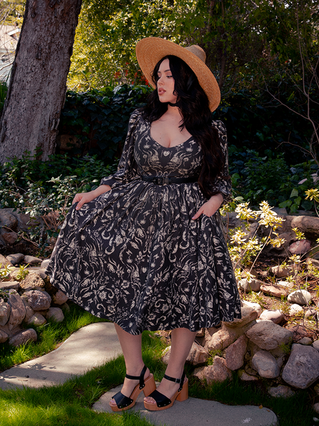 Dark Forest Dress in Cottage Witch Toile Print | Gothic Style Dark Forest Dress in Cottage Witch Toile Print | Gothic Style