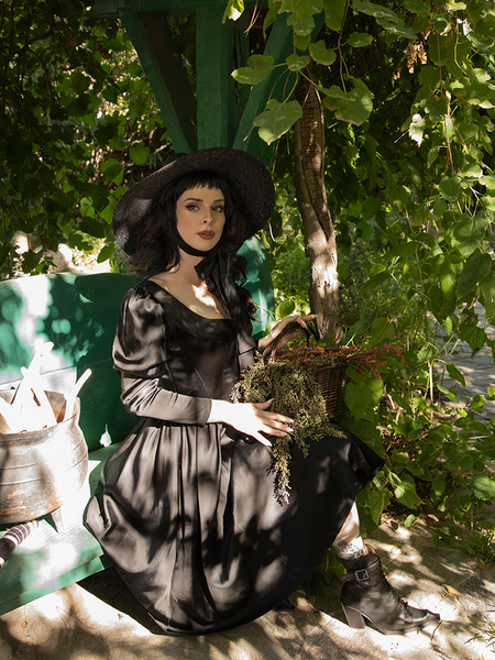 Cottage Witch Dress in Japanese Black Satin S Cottage Witch Dress in Japanese Black Satin S
