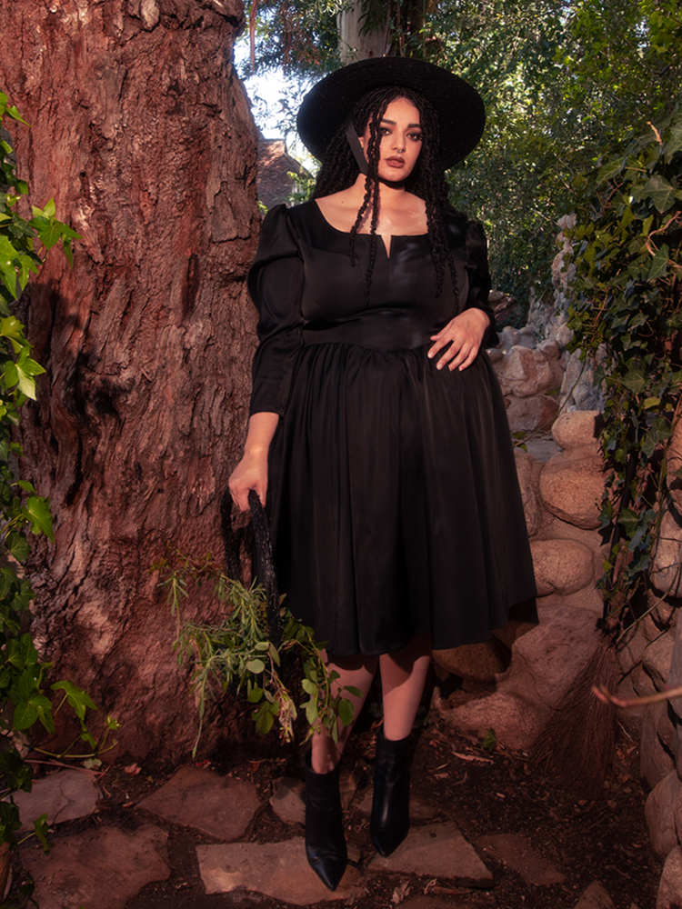 Cottage Witch Dress in Japanese Black Satin