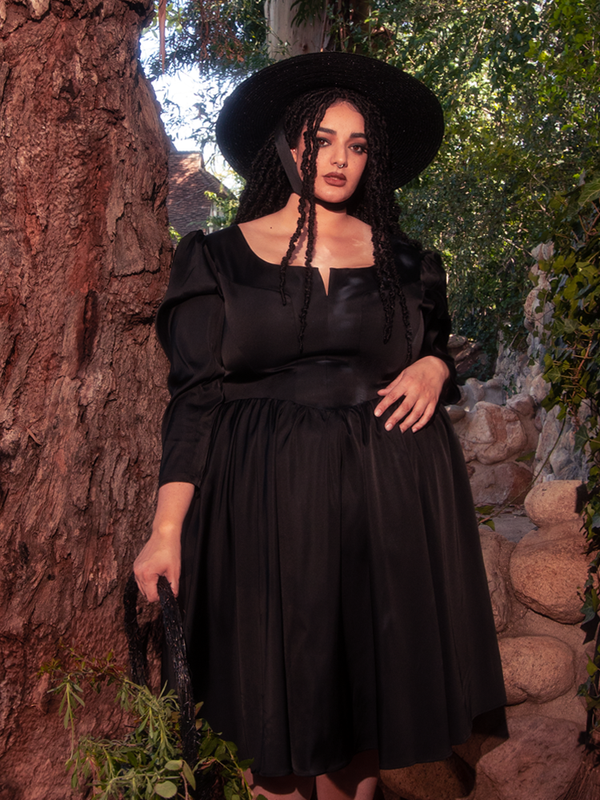 Cottage Witch Dress in Japanese Black Satin | Gothic Dresses – La