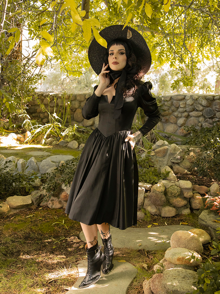 Cottage Witch Dress in Japanese Black Satin | Gothic Dresses – La Femme ...