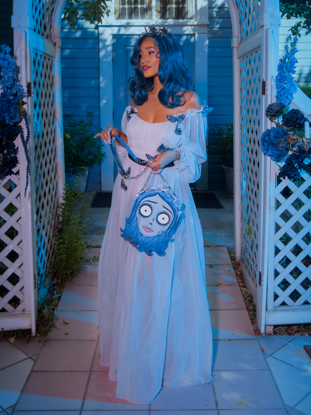 Model holds onto the Tim Burton's CORPSE BRIDE™ Emily Bag to show off the true to life character design.