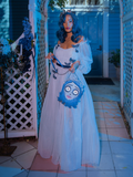 The Tim Burton's CORPSE BRIDE™ Emily Bag being modeled by goth retro clothing model from La Femme en Noir.