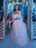 Tim Burton's CORPSE BRIDE™ Emily Butterfly Gown in Celestial Blue being worn by goth dress model Vanessa.