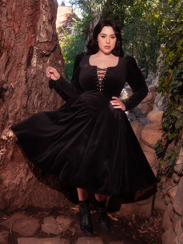 COMING BACK SOON - Gothic Tales Velour Swing Dress in Black