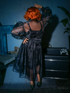 The back of the BEETLEJUICE™ Delia Sleeping Robe from La Femme en Noir.