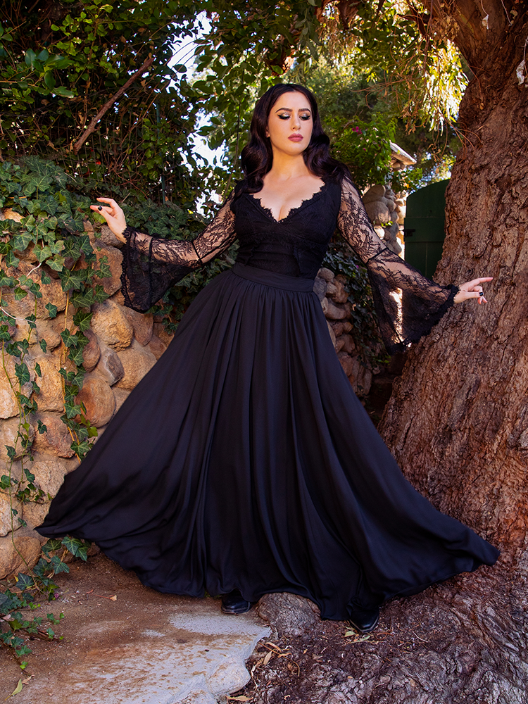 Mythical Maxi Skirt in Black Chiffon| Goth Vintage Clothing