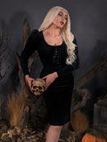 The Sleepy Hollow Gothic Tales Velour Wiggle Dress in Black from La Femme en Noir.