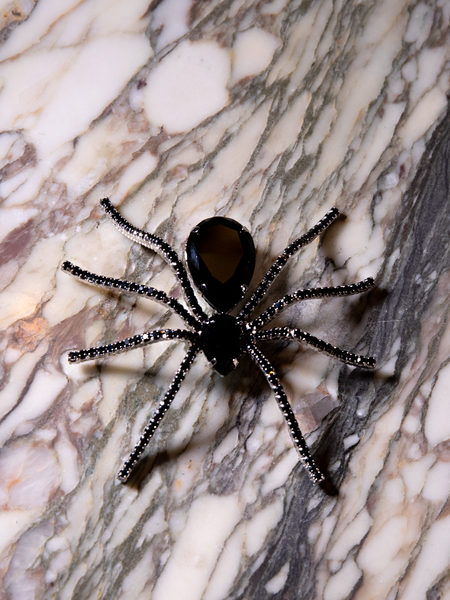 Black Widow Rhinestone Spider Brooch - BLACK