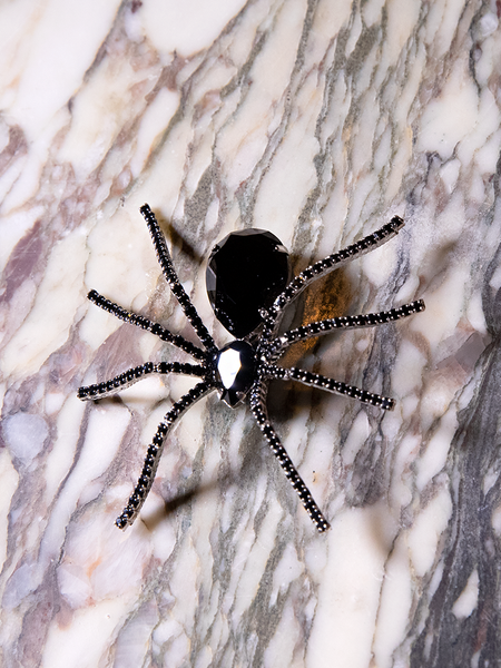 Spider Baby Rhinestone Spider Brooch - BLACK