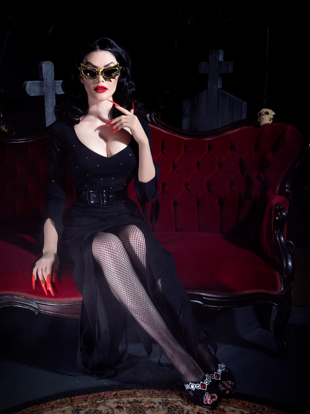 The Vampira® Show Gown modeled by Heather Clark.