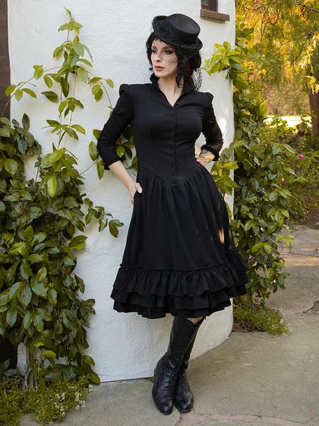 Victorian Knit Ponte Dress in Black